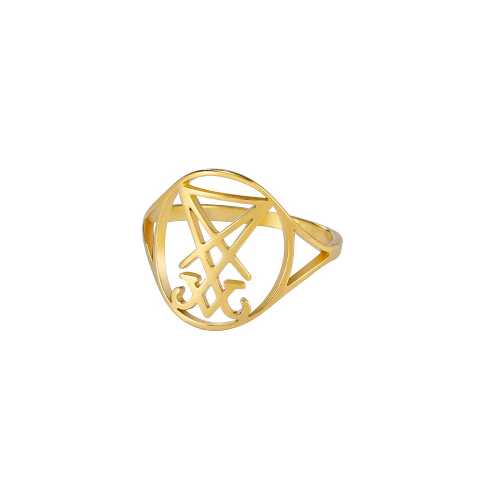 EUEAVAN Gothic Leviathan Satanic Cross Ring Demon Satan Brimstone Occult Lucifer Religious Jewelry Witchcraft Amulet Woman Men