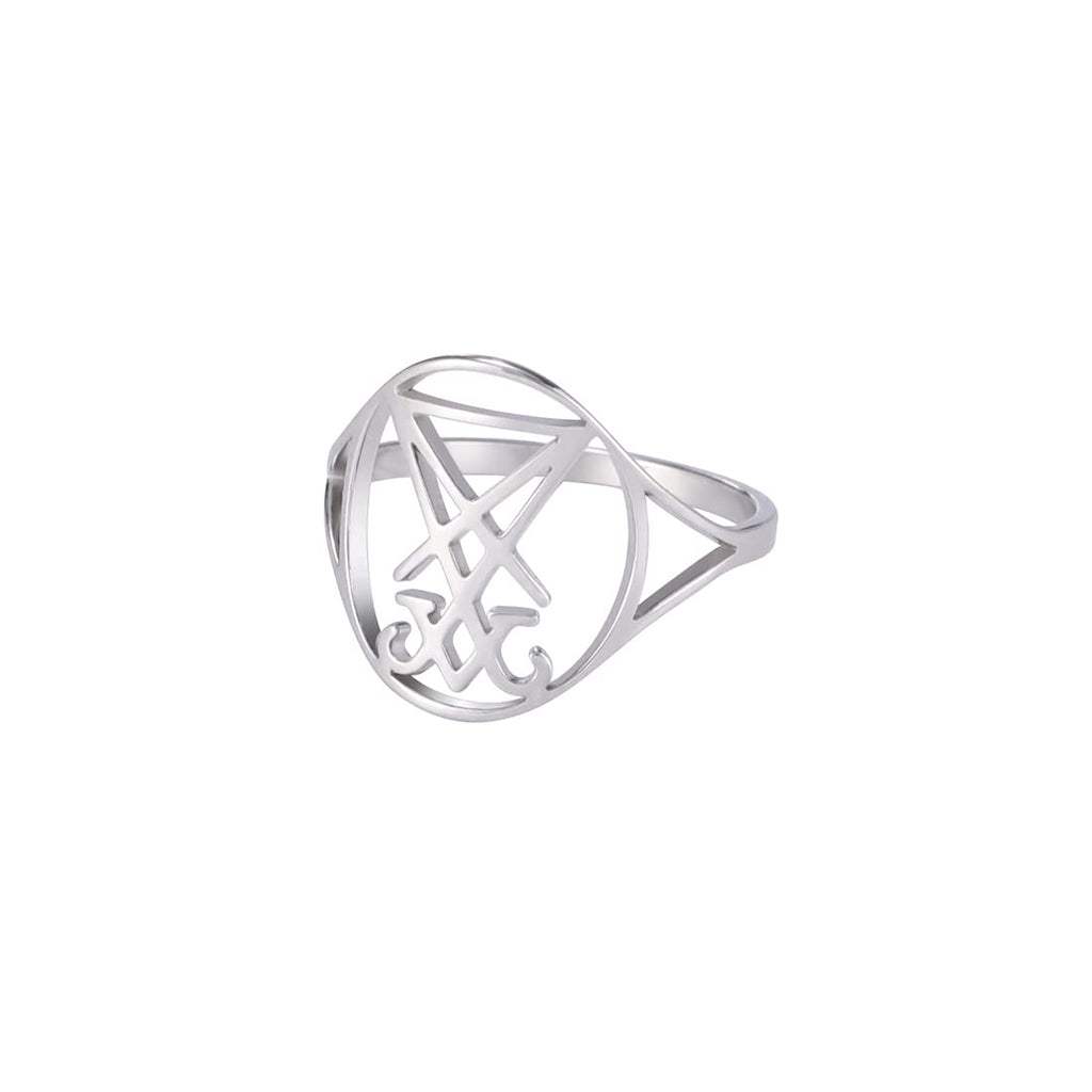 EUEAVAN Gothic Leviathan Satanic Cross Ring Demon Satan Brimstone Occult Lucifer Religious Jewelry Witchcraft Amulet Woman Men
