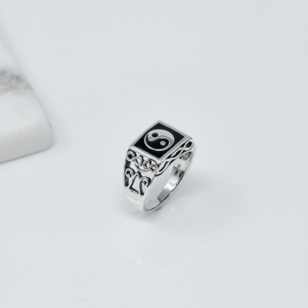 MENS Silver Ring | Classic Mens Sterling Silver Ring Yin Yang Symbol Ring