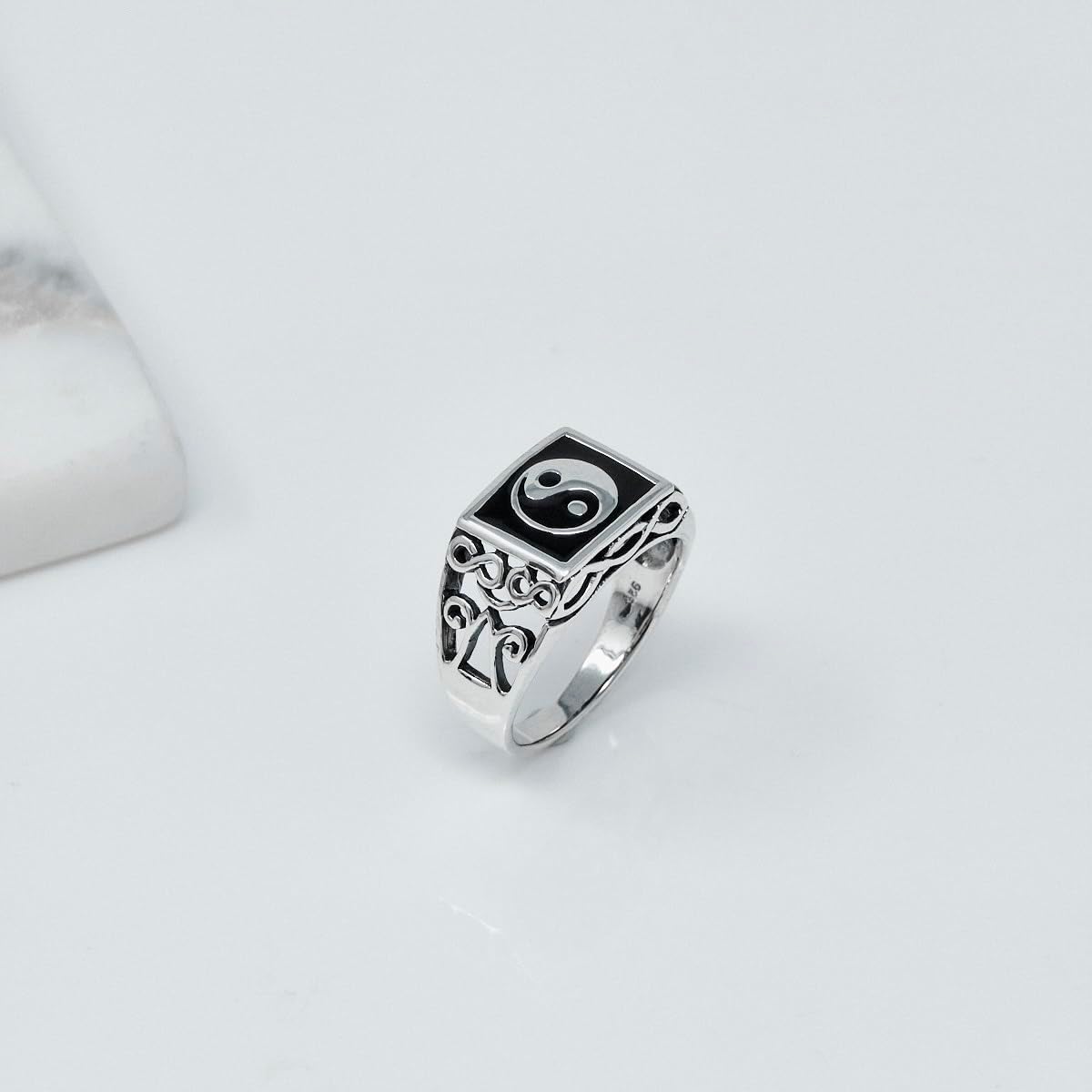 MENS Silver Ring | Classic Mens Sterling Silver Ring Yin Yang Symbol Ring