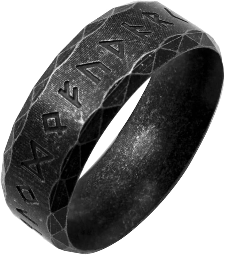 Nanafast Viking Rings for Men, Women Silver/Black/Vintage Stainless Steel Norse Rings for men, Runes Viking Ring Bands for Men