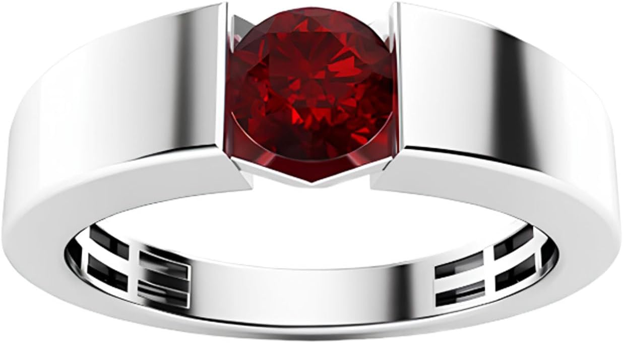 2 Carats Round Garnet Men's Ring Sterling Silver Garnet Gemstone Statement Ring for Men Handmade Vintage Wedding Jewelry Gift for Him