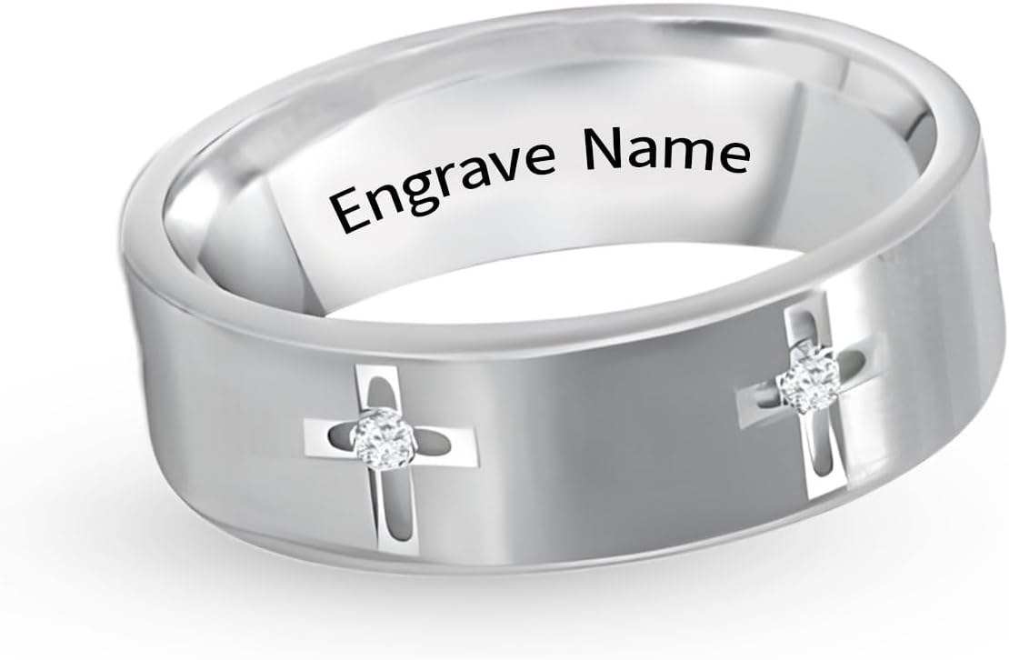 1/16 cttw Men's Moissanite Cross Wedding Band D Color VVS Clarity 18K Gold Plated 925 Sterling Silver Religious Ring Engrave Name Size 3-15
