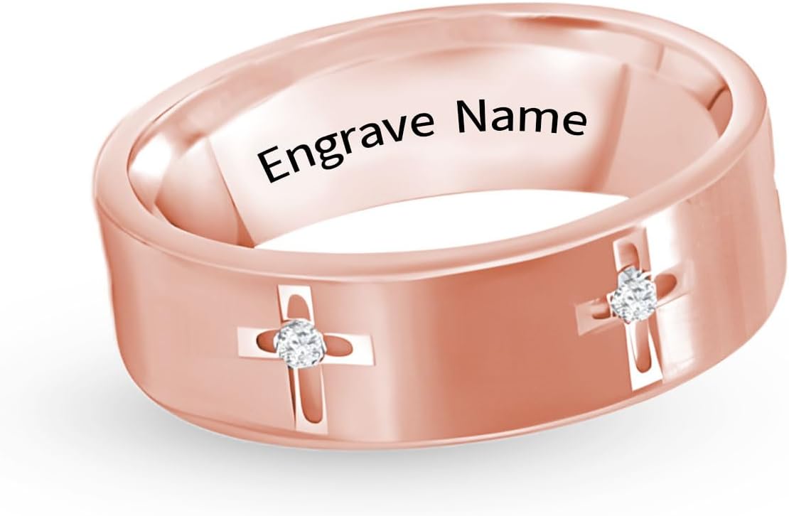 1/16 cttw Men's Moissanite Cross Wedding Band D Color VVS Clarity 18K Gold Plated 925 Sterling Silver Religious Ring Engrave Name Size 3-15