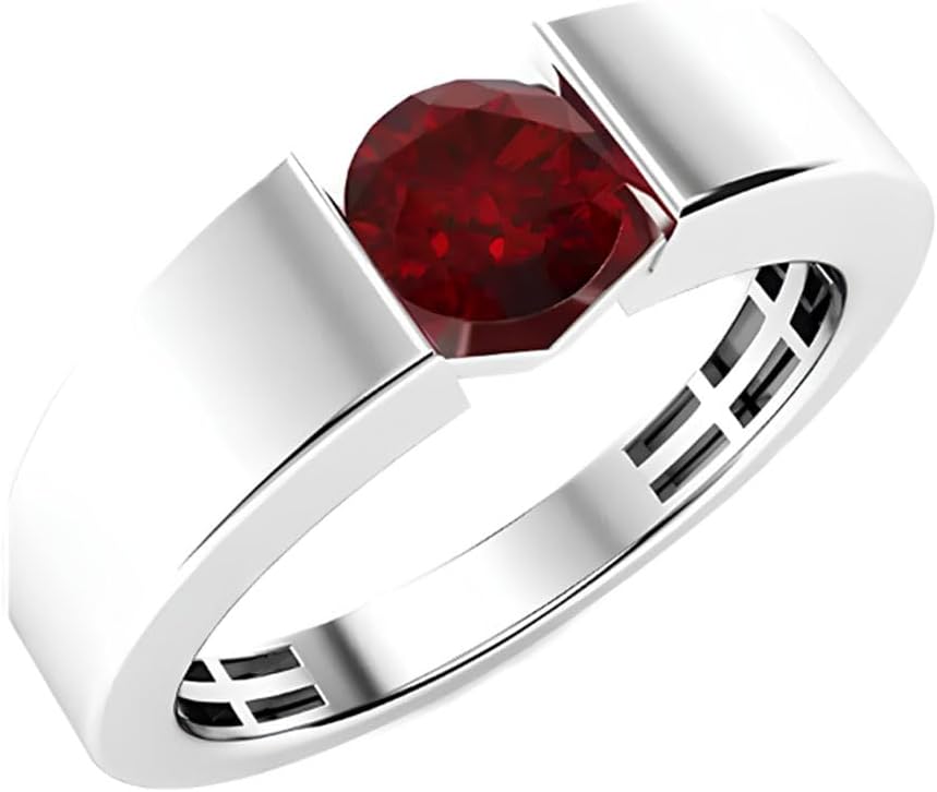 2 Carats Round Garnet Men's Ring Sterling Silver Garnet Gemstone Statement Ring for Men Handmade Vintage Wedding Jewelry Gift for Him