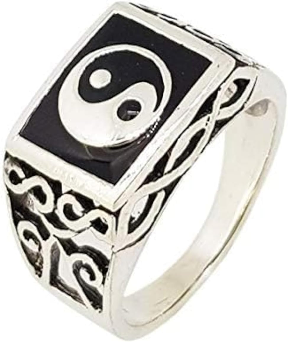 MENS Silver Ring | Classic Mens Sterling Silver Ring Yin Yang Symbol Ring