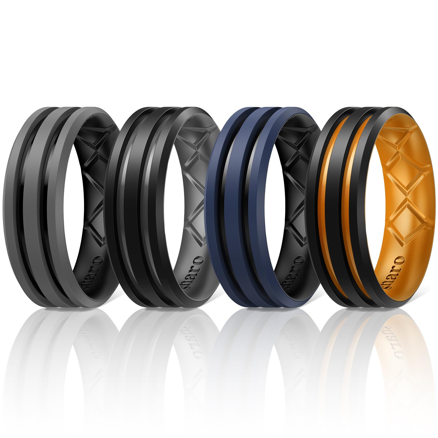 Egnaro Silicone Ring for Him with 2 Layers, Multicolor Rubber Wedding Bands with Air Flow Grooves-1/4/6/7 Variety Multipack