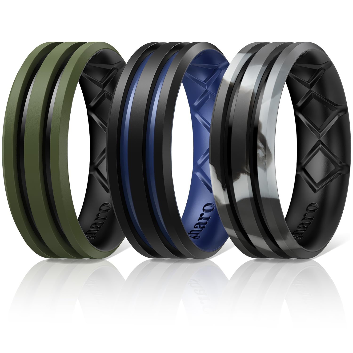 Egnaro Silicone Ring for Him with 2 Layers, Multicolor Rubber Wedding Bands with Air Flow Grooves-1/4/6/7 Variety Multipack