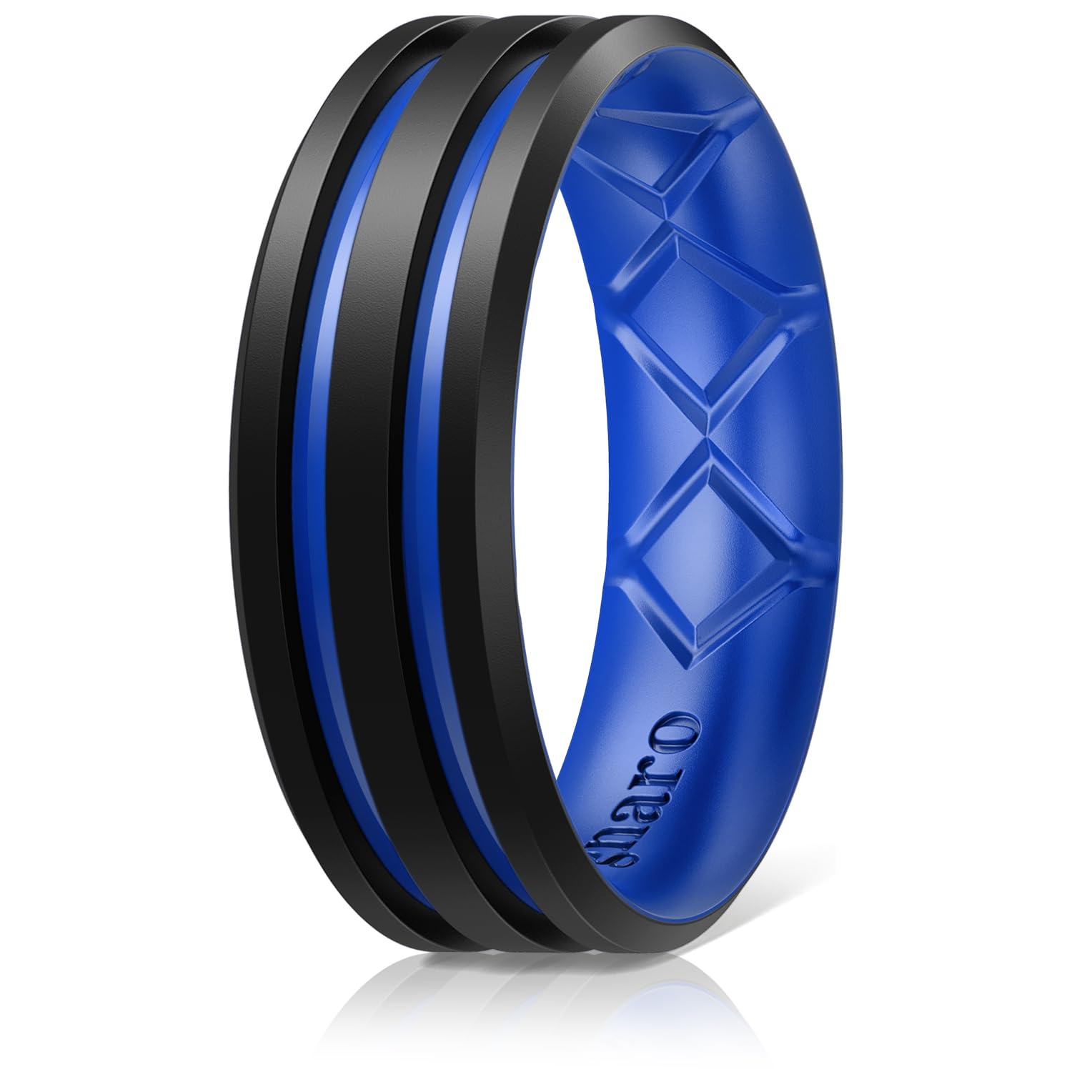 Egnaro Silicone Ring for Him with 2 Layers, Multicolor Rubber Wedding Bands with Air Flow Grooves-1/4/6/7 Variety Multipack