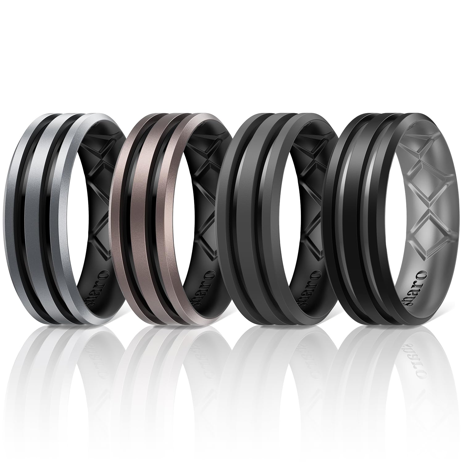 Egnaro Silicone Ring for Him with 2 Layers, Multicolor Rubber Wedding Bands with Air Flow Grooves-1/4/6/7 Variety Multipack