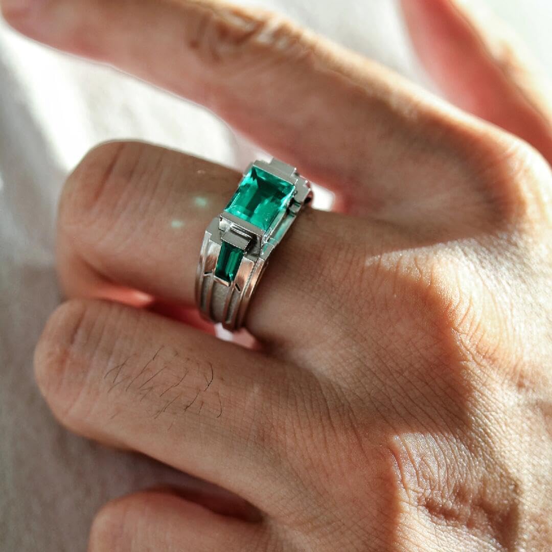10K 14K 18K Gold Lab Grown Emerald/Sapphire Ring For Men Moissanite Diamond Ring Anniversary Engagement Promise for Husband Father Son Father's Day