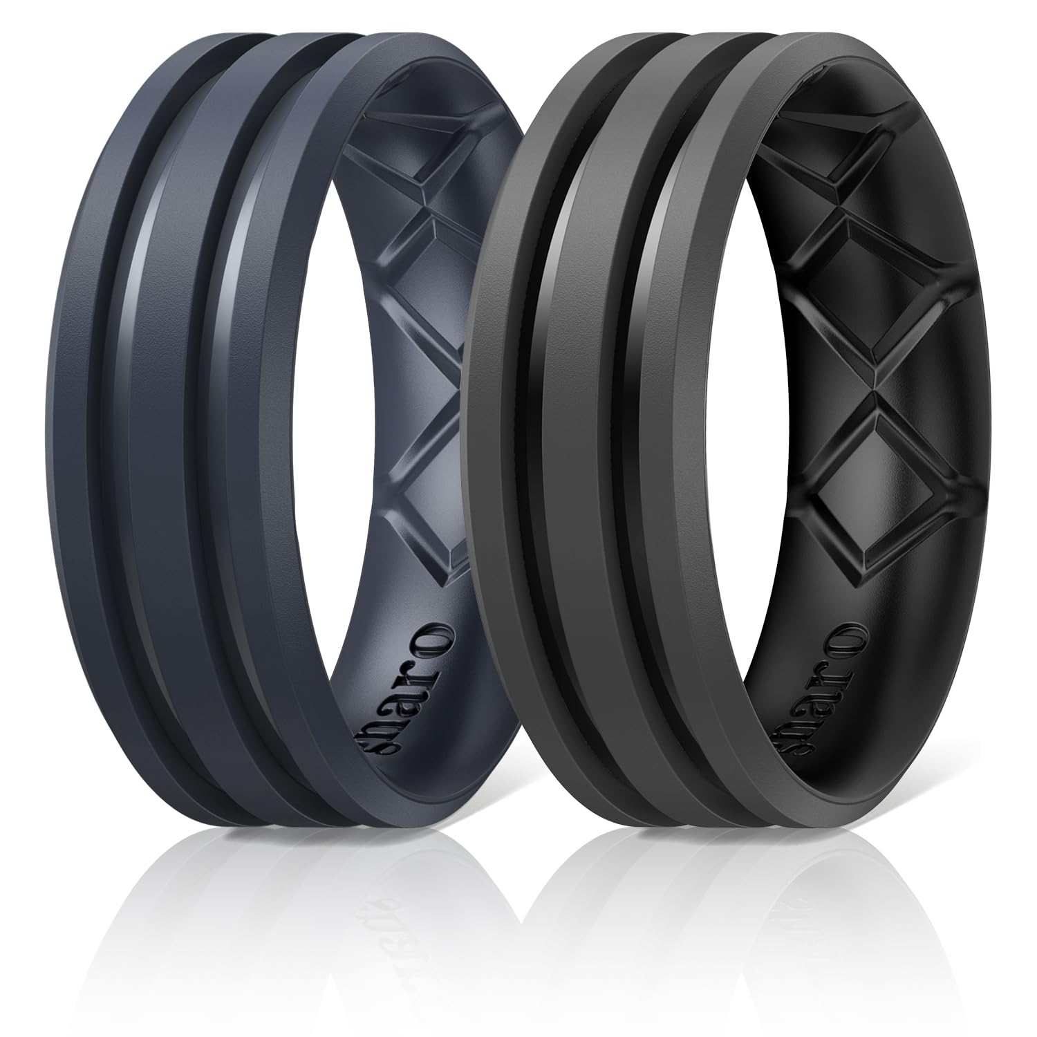 Egnaro Silicone Ring for Him with 2 Layers, Multicolor Rubber Wedding Bands with Air Flow Grooves-1/4/6/7 Variety Multipack