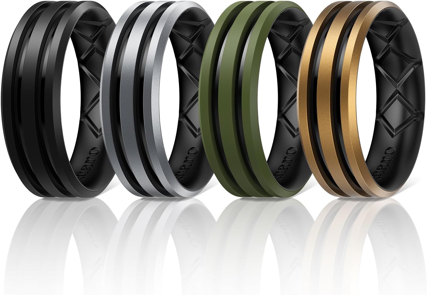 Egnaro Silicone Ring for Him with 2 Layers, Multicolor Rubber Wedding Bands with Air Flow Grooves-1/4/6/7 Variety Multipack