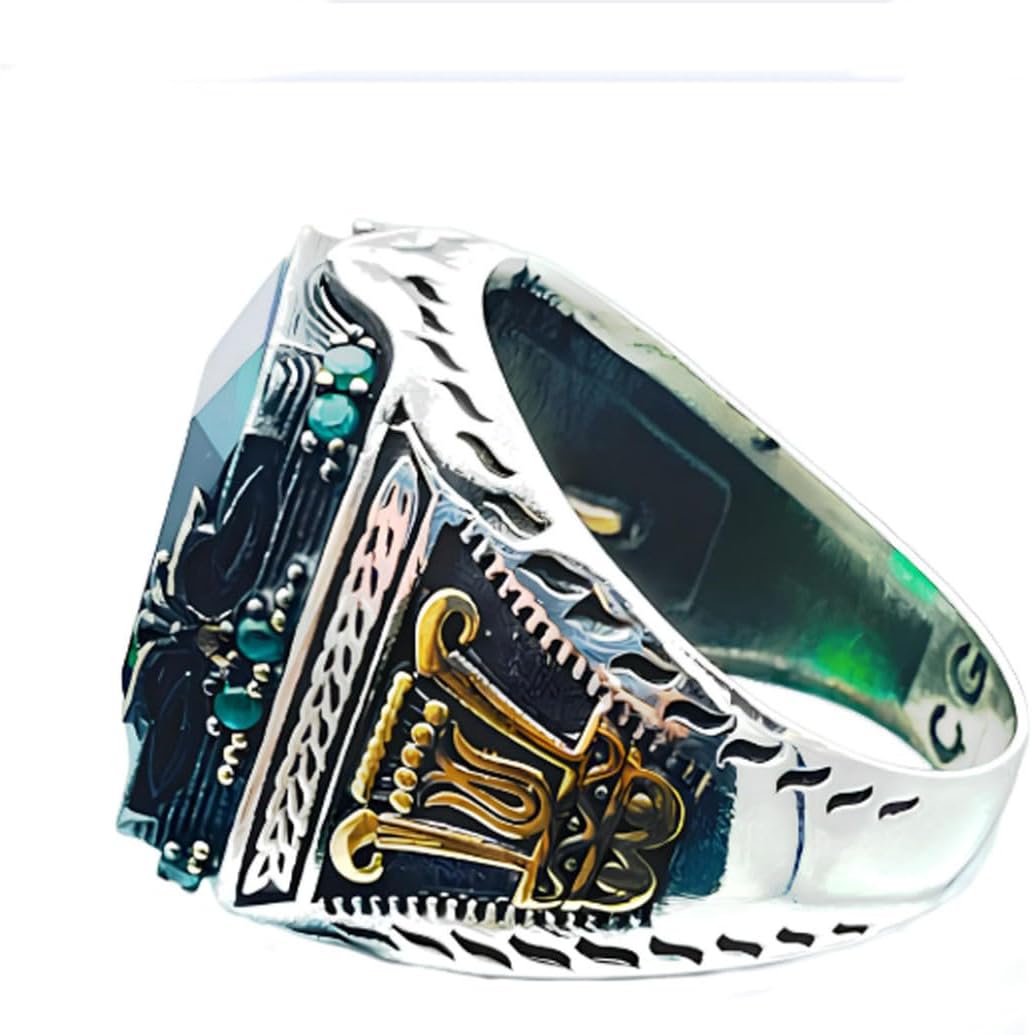 Men's Oxidized Green Emerald Stone Ring King Claw Silver Square Emerald Men's Jewelry Handmade Vintage Ring Engagement Promise Gift for Men