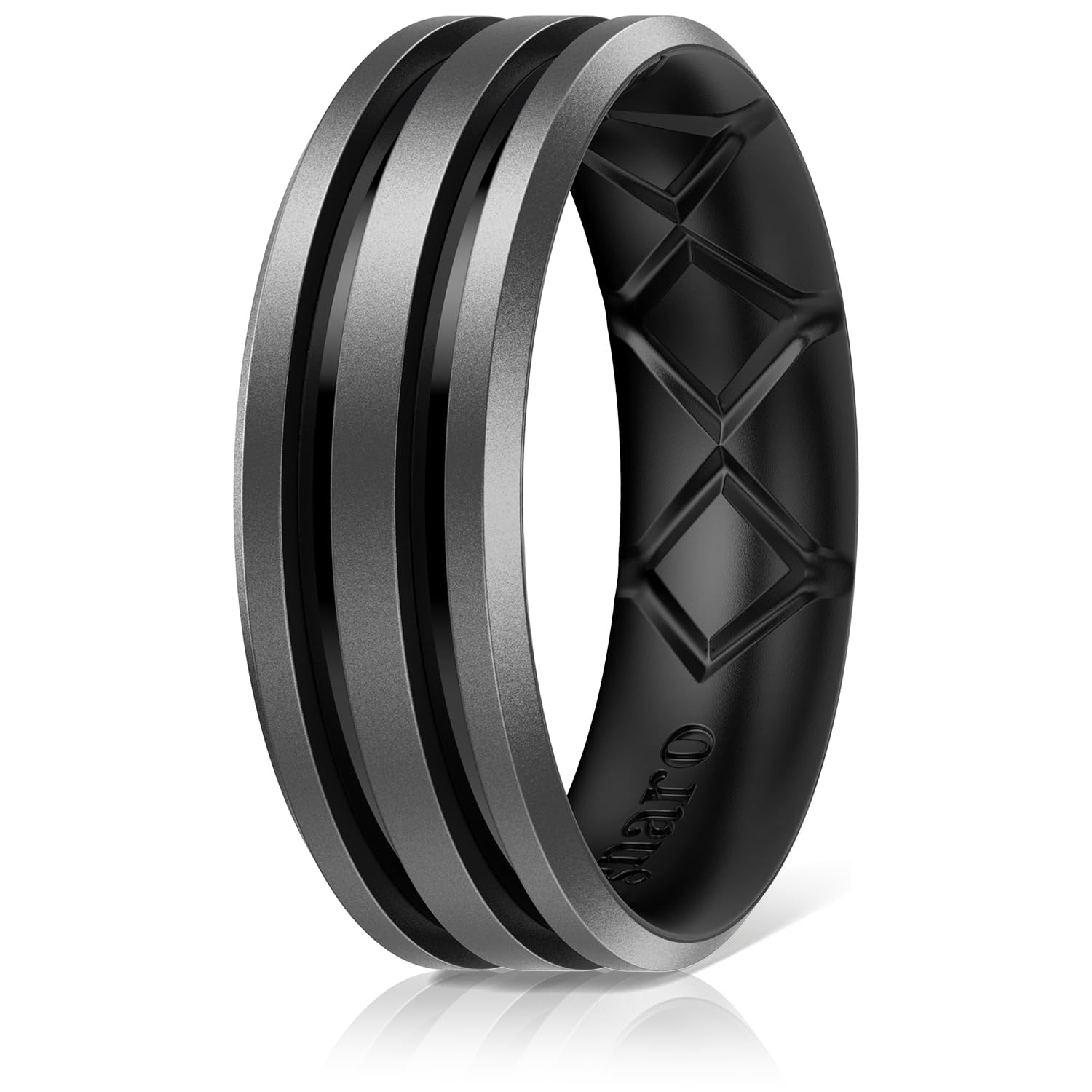 Egnaro Silicone Ring for Him with 2 Layers, Multicolor Rubber Wedding Bands with Air Flow Grooves-1/4/6/7 Variety Multipack