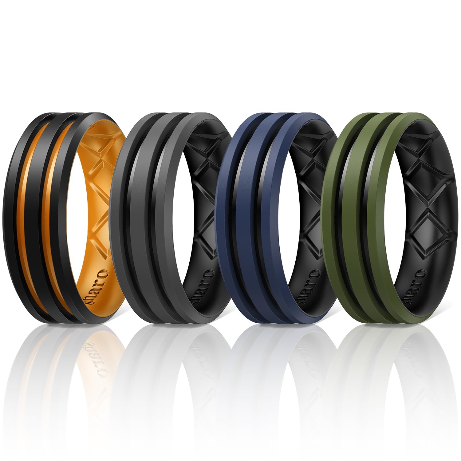 Egnaro Silicone Ring for Him with 2 Layers, Multicolor Rubber Wedding Bands with Air Flow Grooves-1/4/6/7 Variety Multipack