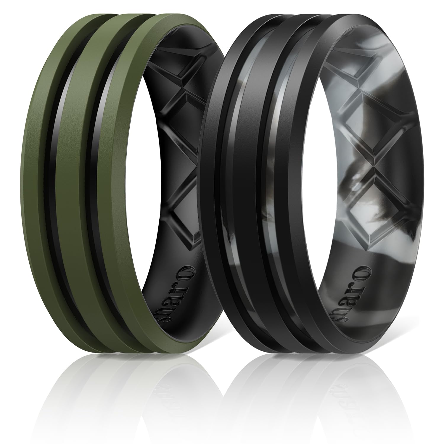 Egnaro Silicone Ring for Him with 2 Layers, Multicolor Rubber Wedding Bands with Air Flow Grooves-1/4/6/7 Variety Multipack