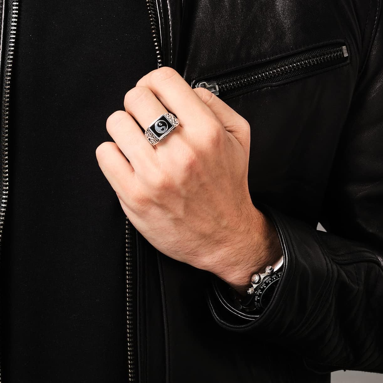 MENS Silver Ring | Classic Mens Sterling Silver Ring Yin Yang Symbol Ring