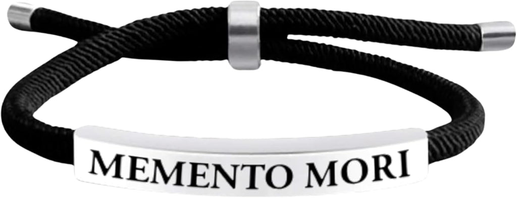 Memento Mori Bracelet Braided Cotton Momento Mori Engraved Metal and Cotton Braided Bracelet for Men and Women Stoic Gift