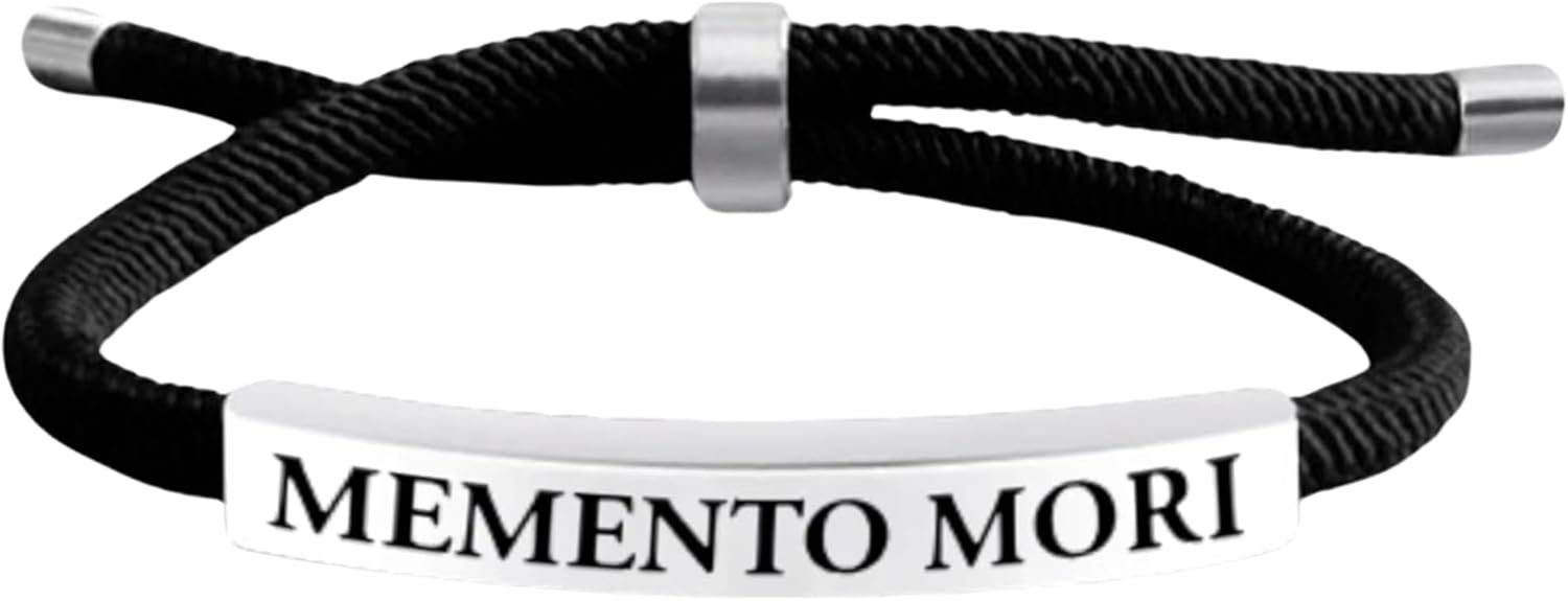 Memento Mori Bracelet Braided Cotton Momento Mori Engraved Metal and Cotton Braided Bracelet for Men and Women Stoic Gift