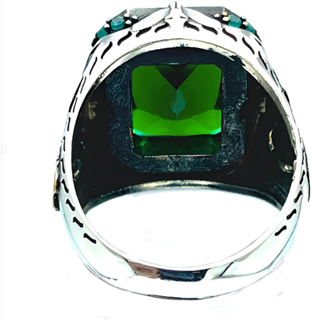 Men's Oxidized Green Emerald Stone Ring King Claw Silver Square Emerald Men's Jewelry Handmade Vintage Ring Engagement Promise Gift for Men