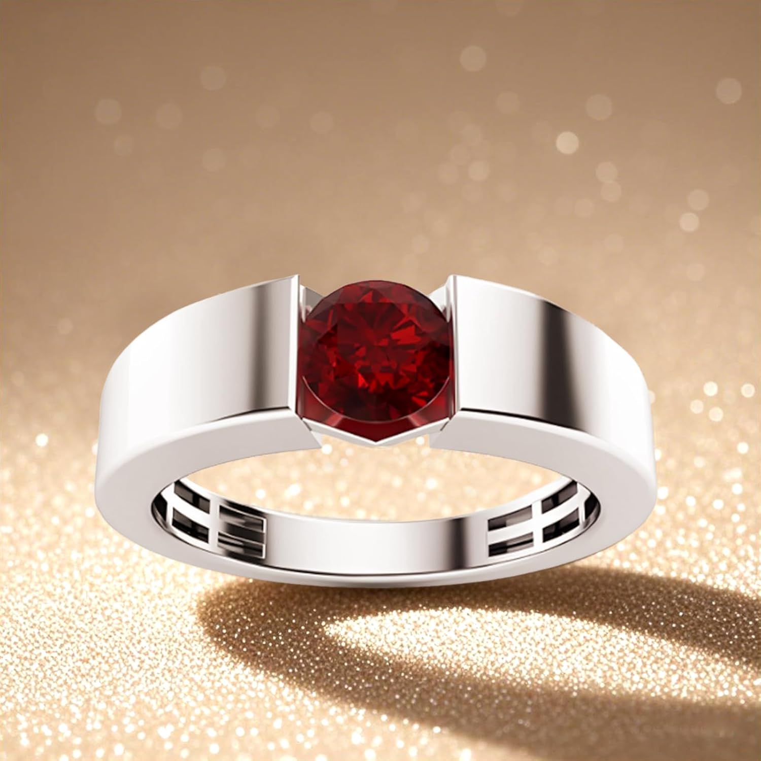 2 Carats Round Garnet Men's Ring Sterling Silver Garnet Gemstone Statement Ring for Men Handmade Vintage Wedding Jewelry Gift for Him