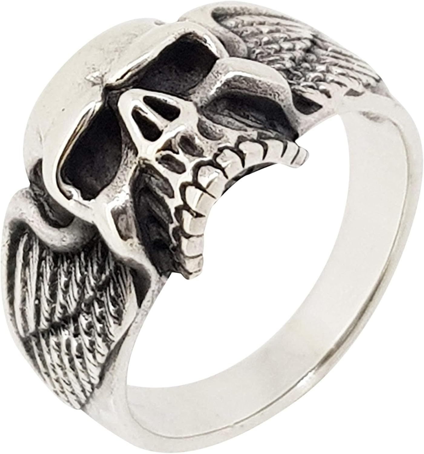 Biker Skull Polished Ring 925 Sterling Silver Band Ring, Biker, Musican, Gothic Ring for Men Size 8, 9, 10, 11, 12, 13, 14