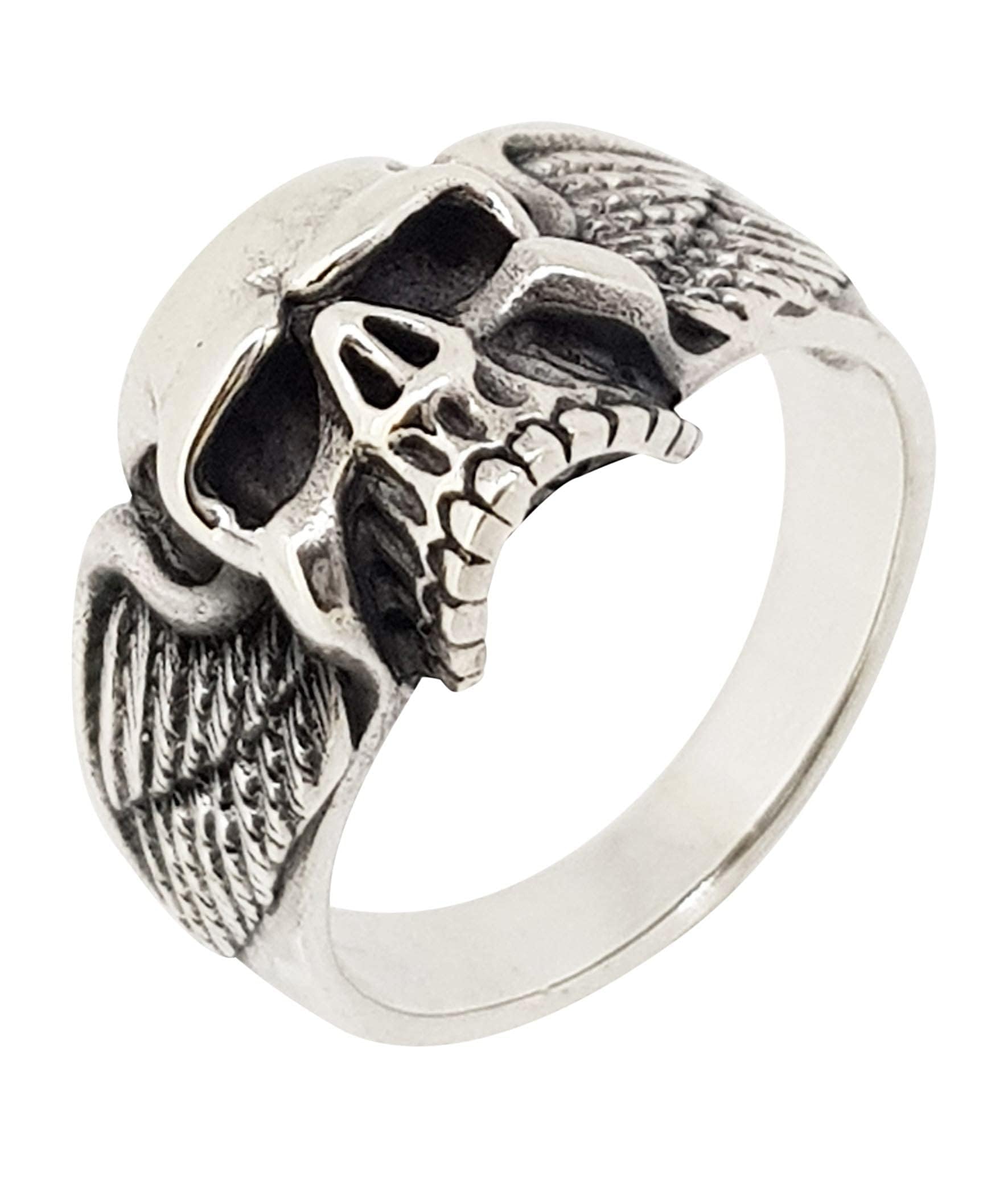 Biker Skull Polished Ring 925 Sterling Silver Band Ring, Biker, Musican, Gothic Ring for Men Size 8, 9, 10, 11, 12, 13, 14