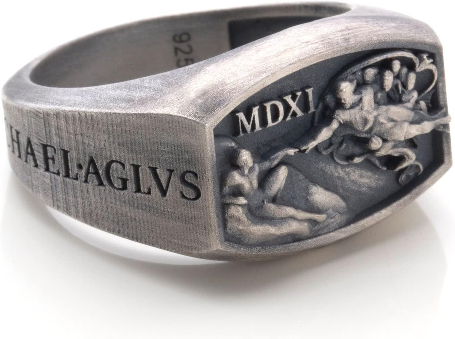 Hand Of God Men Signet Ring, 0.022 lbs, 0,78 x 0,59 Inch, Michaelangelo Sistine Chapel Ring, Creation of Adam Jewelry, Renaissance Age Ring, 925K Silver Art Lover Ring