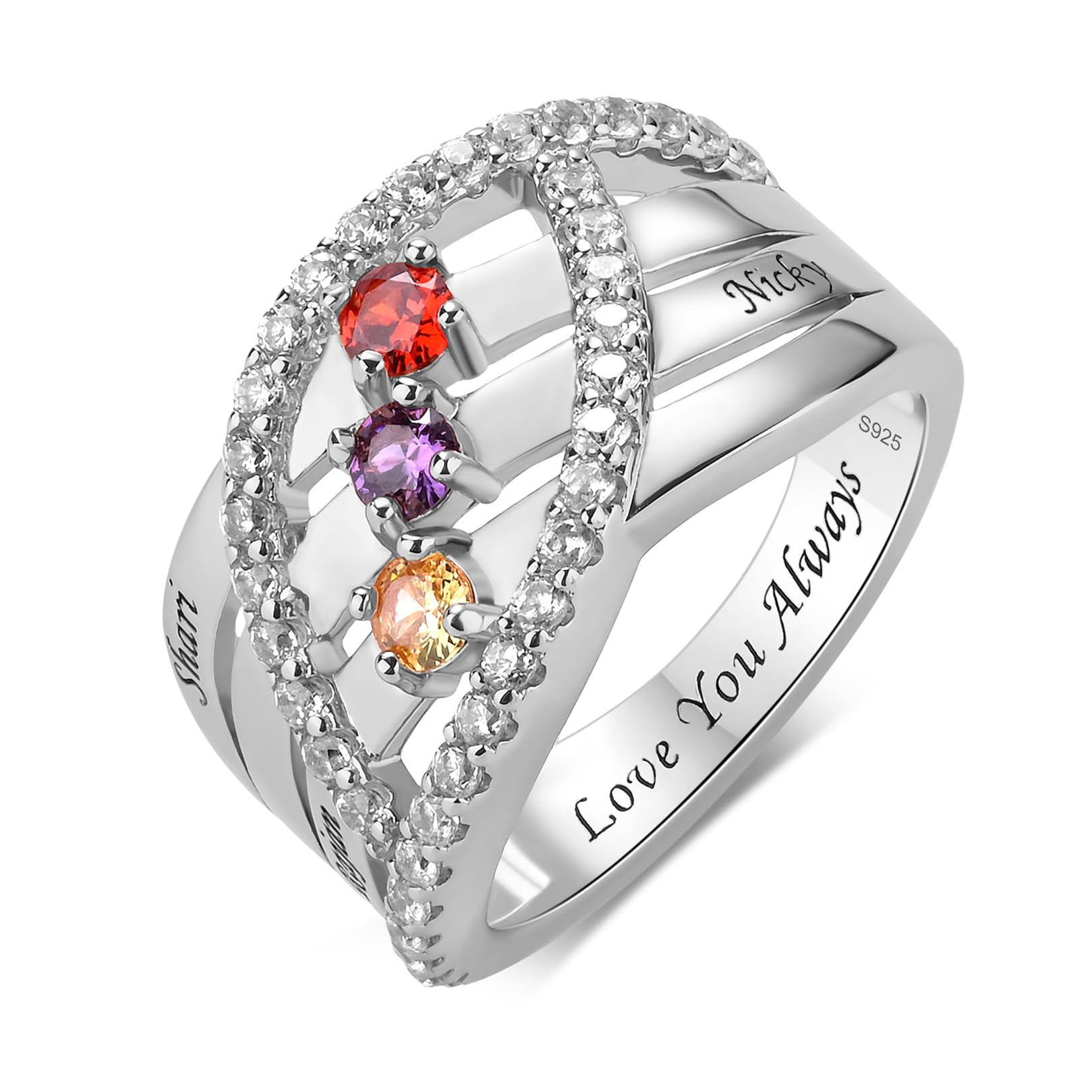 925 Mothers Ring with Birthstones Rings Personalized Sterling Silver Ring for Women Mother's Day Ring Customized Jewelry Womens Gifts