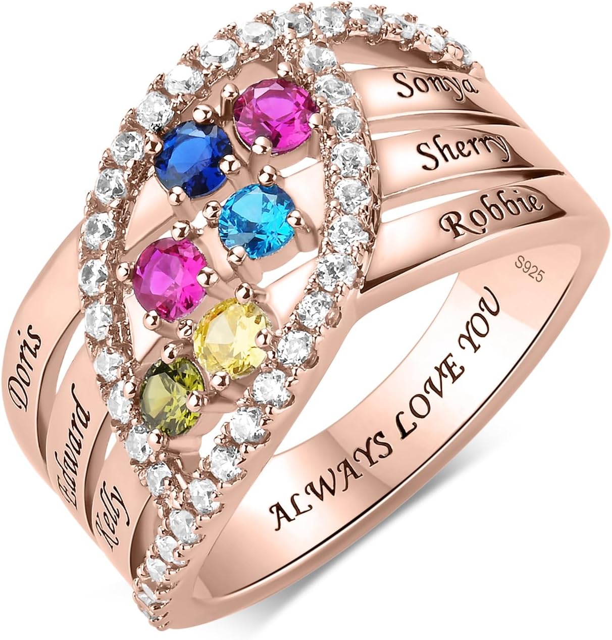 925 Mothers Ring with Birthstones Rings Personalized Sterling Silver Ring for Women Mother's Day Ring Customized Jewelry Womens Gifts