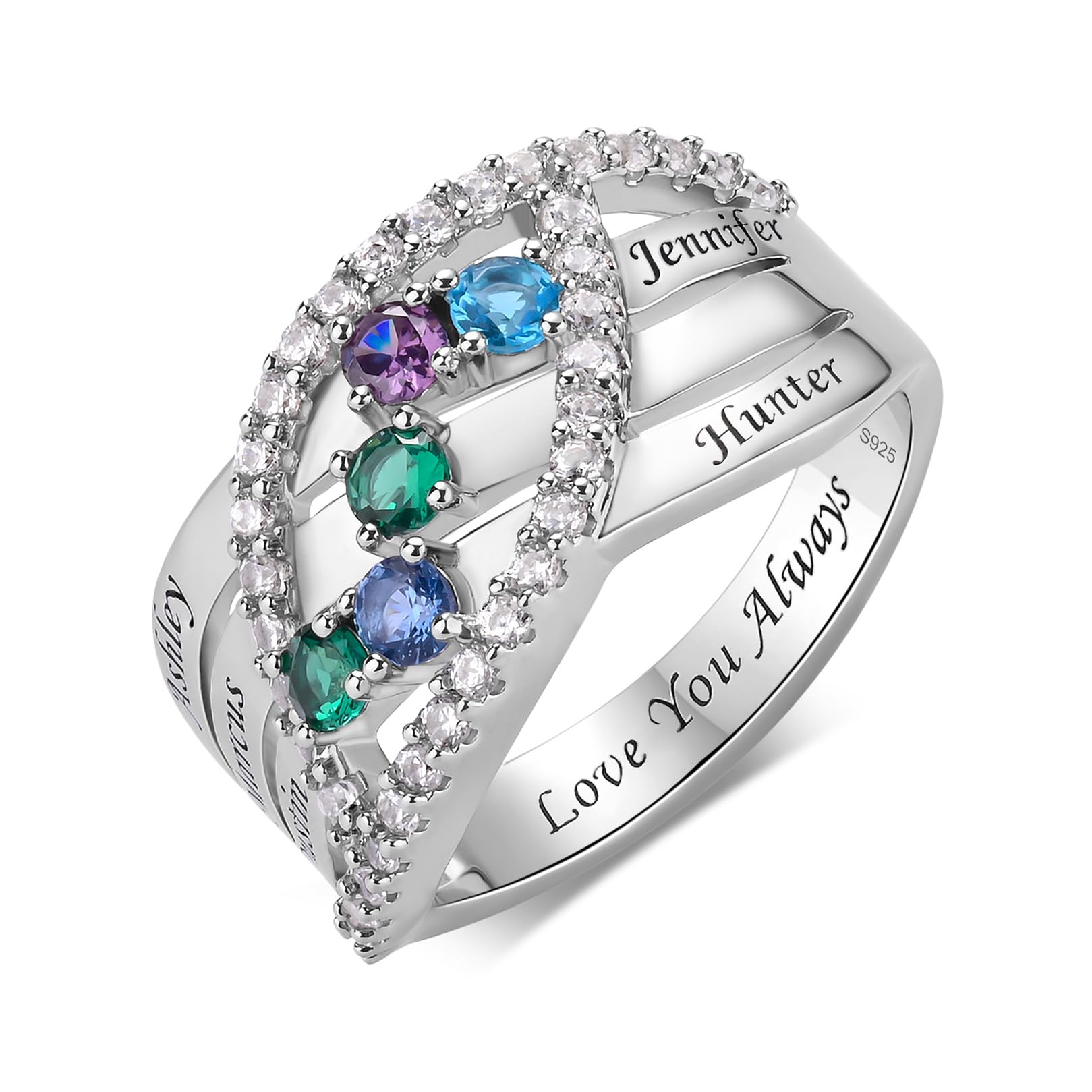 925 Mothers Ring with Birthstones Rings Personalized Sterling Silver Ring for Women Mother's Day Ring Customized Jewelry Womens Gifts