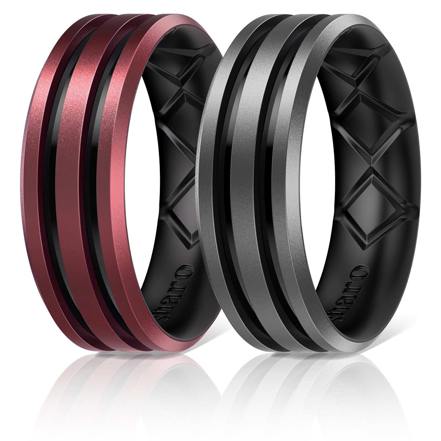 Egnaro Silicone Ring for Him with 2 Layers, Multicolor Rubber Wedding Bands with Air Flow Grooves-1/4/6/7 Variety Multipack