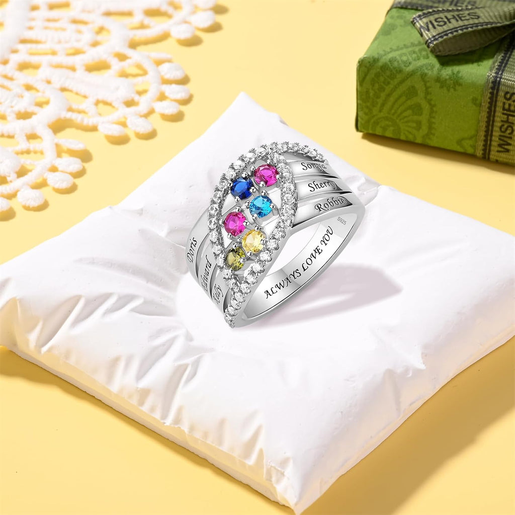 925 Mothers Ring with Birthstones Rings Personalized Sterling Silver Ring for Women Mother's Day Ring Customized Jewelry Womens Gifts