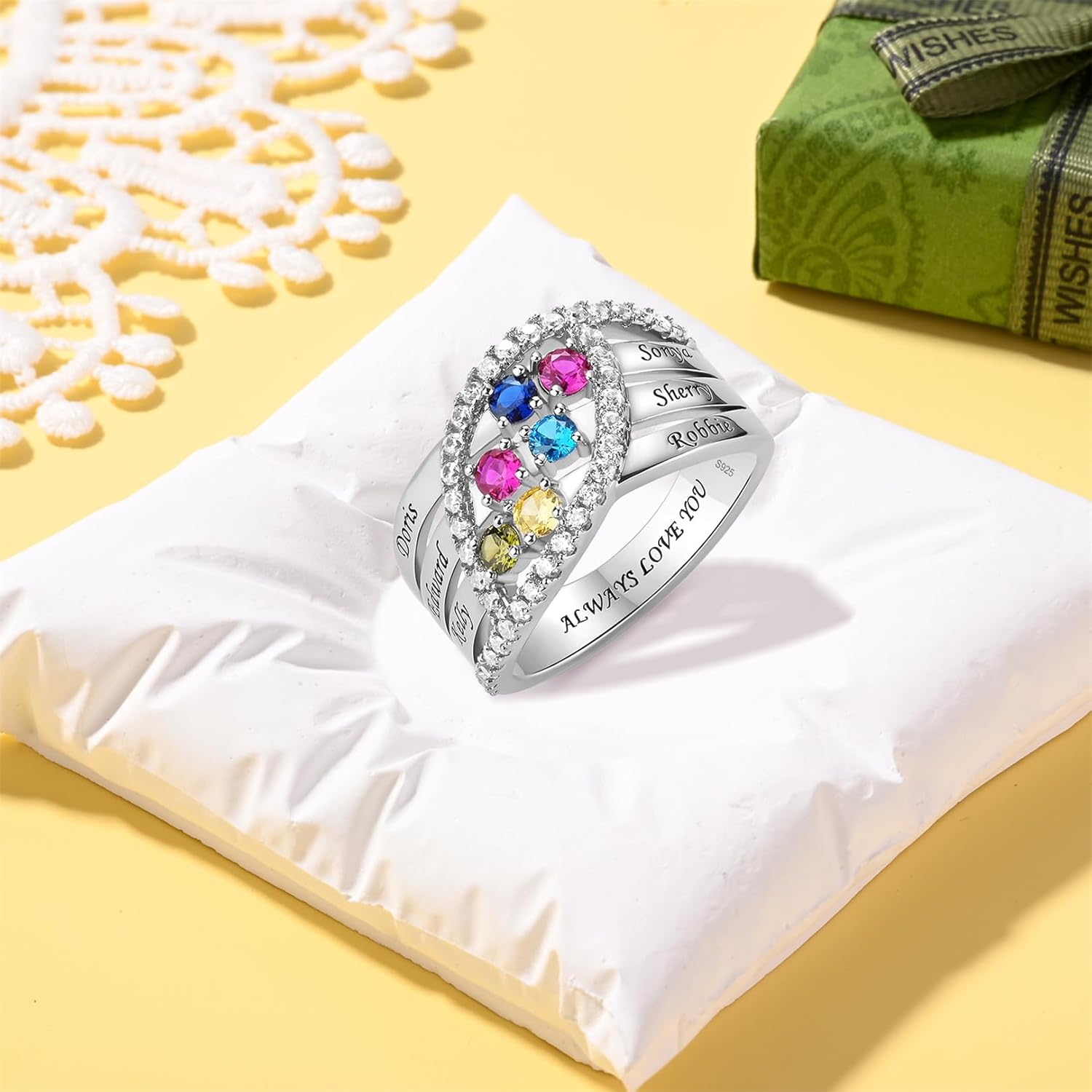 925 Mothers Ring with Birthstones Rings Personalized Sterling Silver Ring for Women Mother's Day Ring Customized Jewelry Womens Gifts