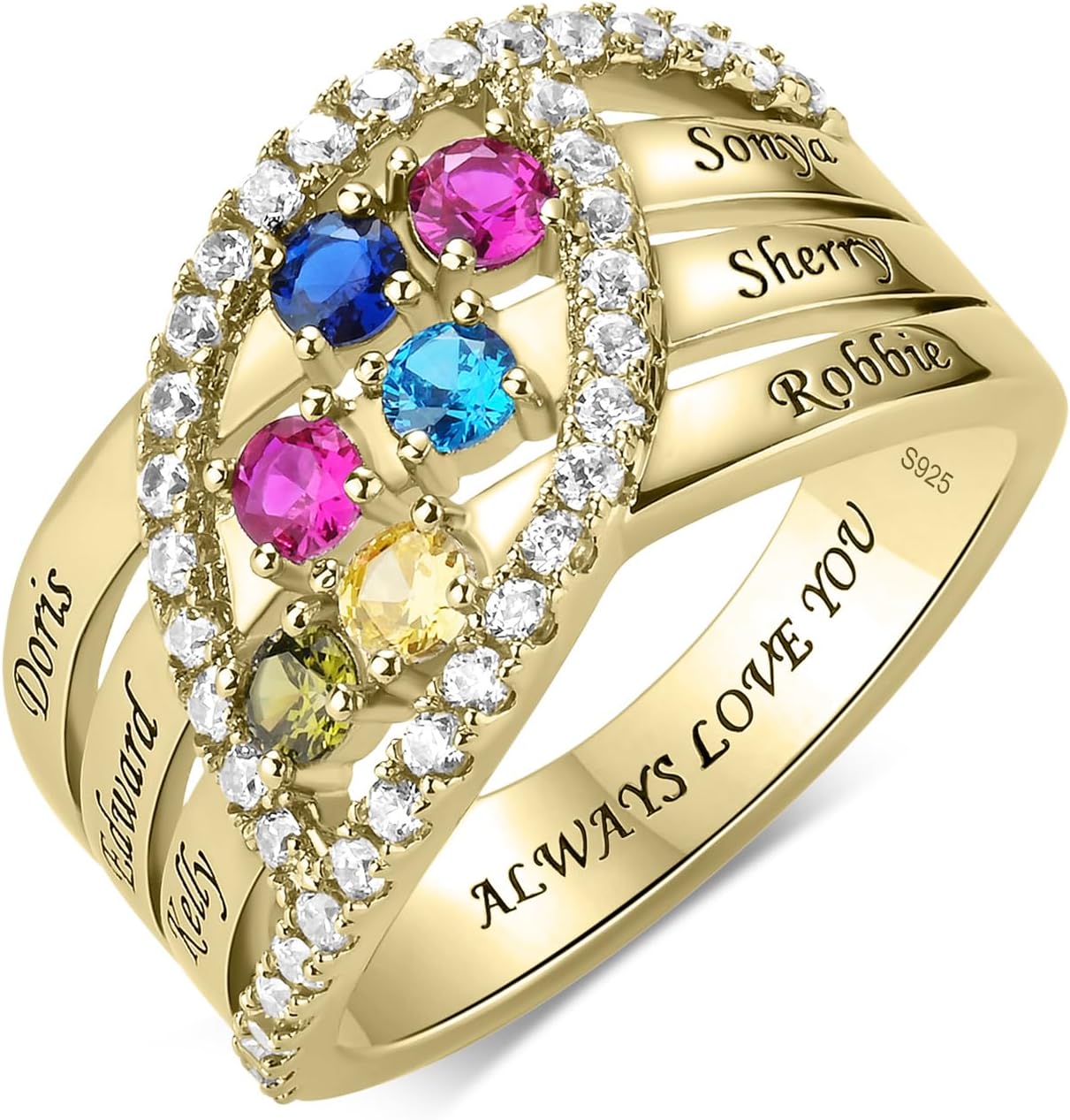 925 Mothers Ring with Birthstones Rings Personalized Sterling Silver Ring for Women Mother's Day Ring Customized Jewelry Womens Gifts