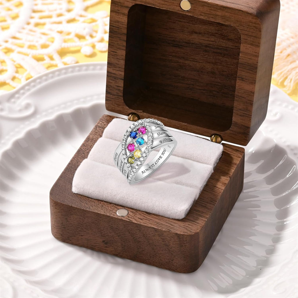 925 Mothers Ring with Birthstones Rings Personalized Sterling Silver Ring for Women Mother's Day Ring Customized Jewelry Womens Gifts