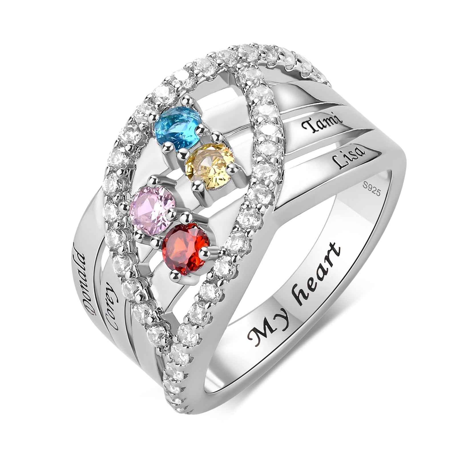 925 Mothers Ring with Birthstones Rings Personalized Sterling Silver Ring for Women Mother's Day Ring Customized Jewelry Womens Gifts