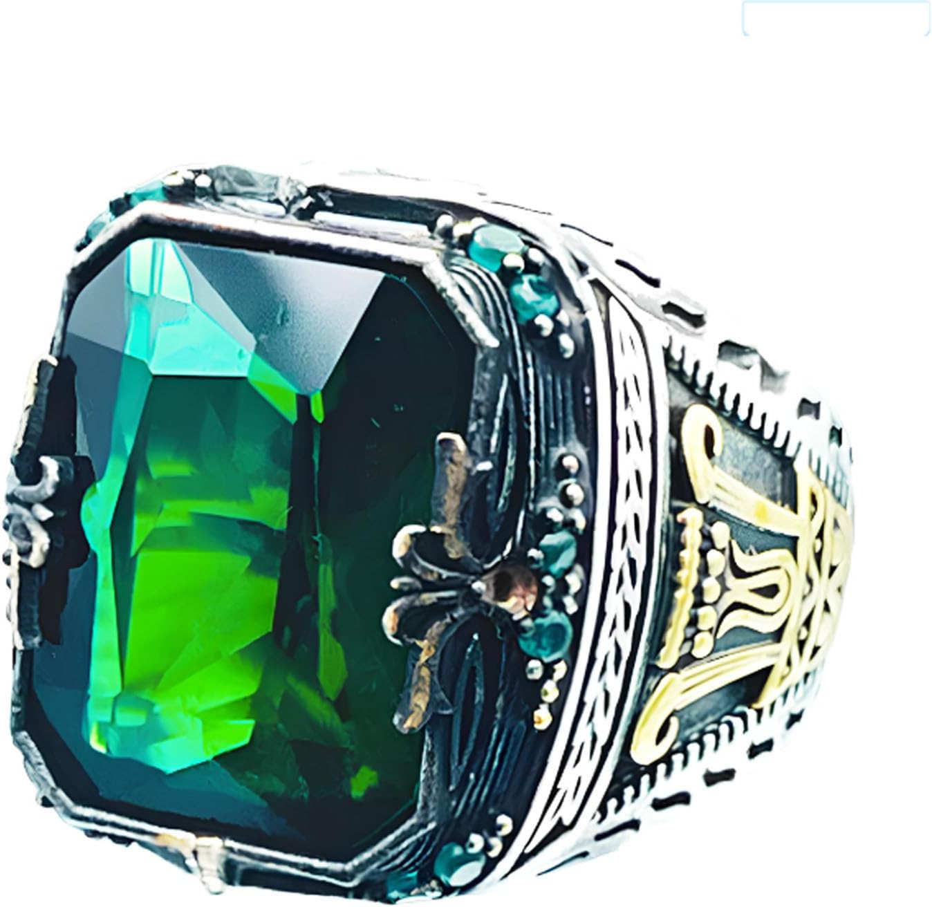 Men's Oxidized Green Emerald Stone Ring King Claw Silver Square Emerald Men's Jewelry Handmade Vintage Ring Engagement Promise Gift for Men