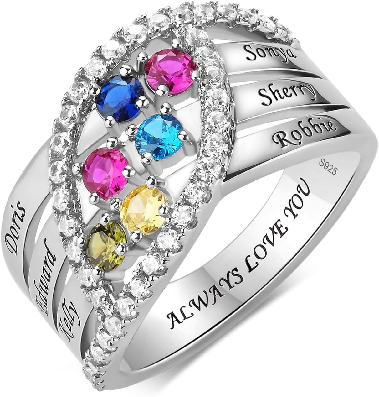 925 Mothers Ring with Birthstones Rings Personalized Sterling Silver Ring for Women Mother's Day Ring Customized Jewelry Womens Gifts