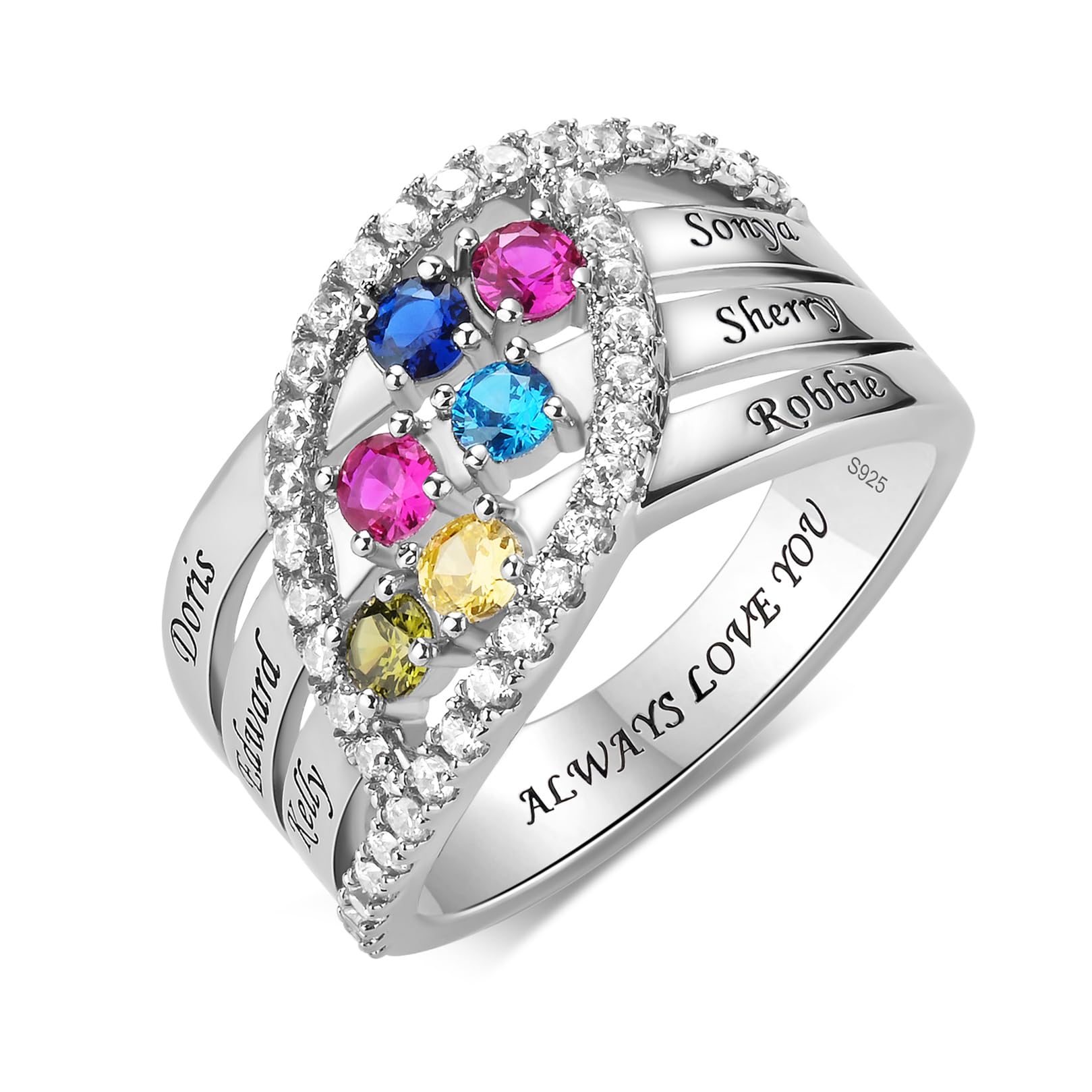 925 Mothers Ring with Birthstones Rings Personalized Sterling Silver Ring for Women Mother's Day Ring Customized Jewelry Womens Gifts