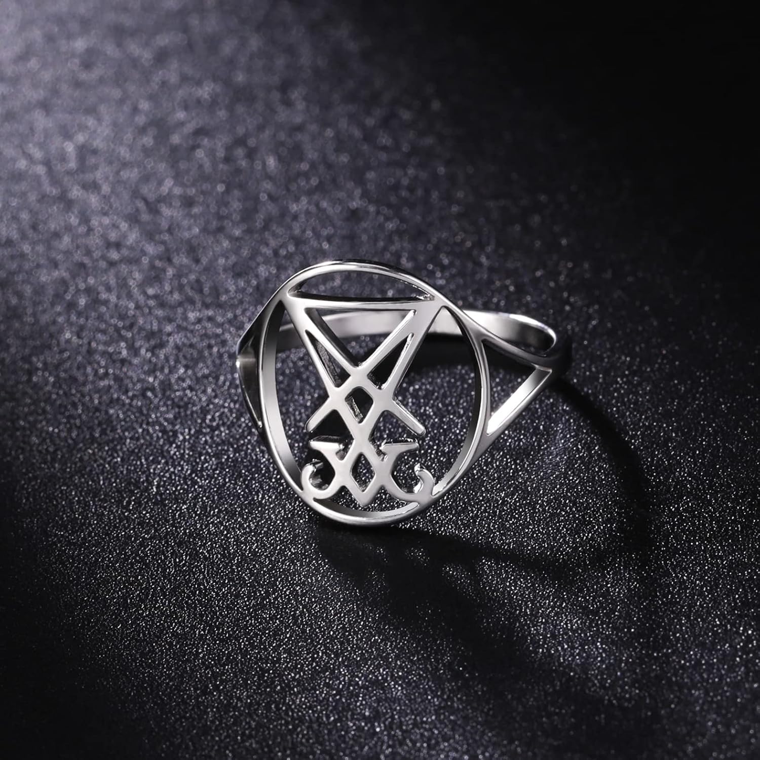 EUEAVAN Gothic Leviathan Satanic Cross Ring Demon Satan Brimstone Occult Lucifer Religious Jewelry Witchcraft Amulet Woman Men